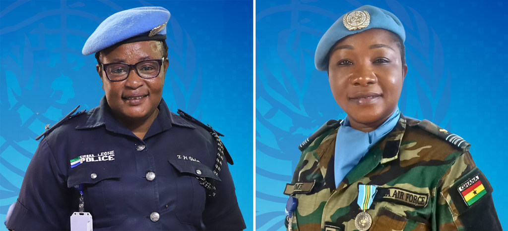 2024 UN Woman Police Officer of the Year Award, Chief Superintendent of Police Zainab Gbla (left) and 2024 UN Military Gender Advocate of the Year Award, Squadron Leader Sharon Mwinsote Syme.